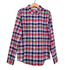 Janie and Jack Boys Plaid Button Down Shirt Sz 10 Pocket Stripe Linen & Cotton